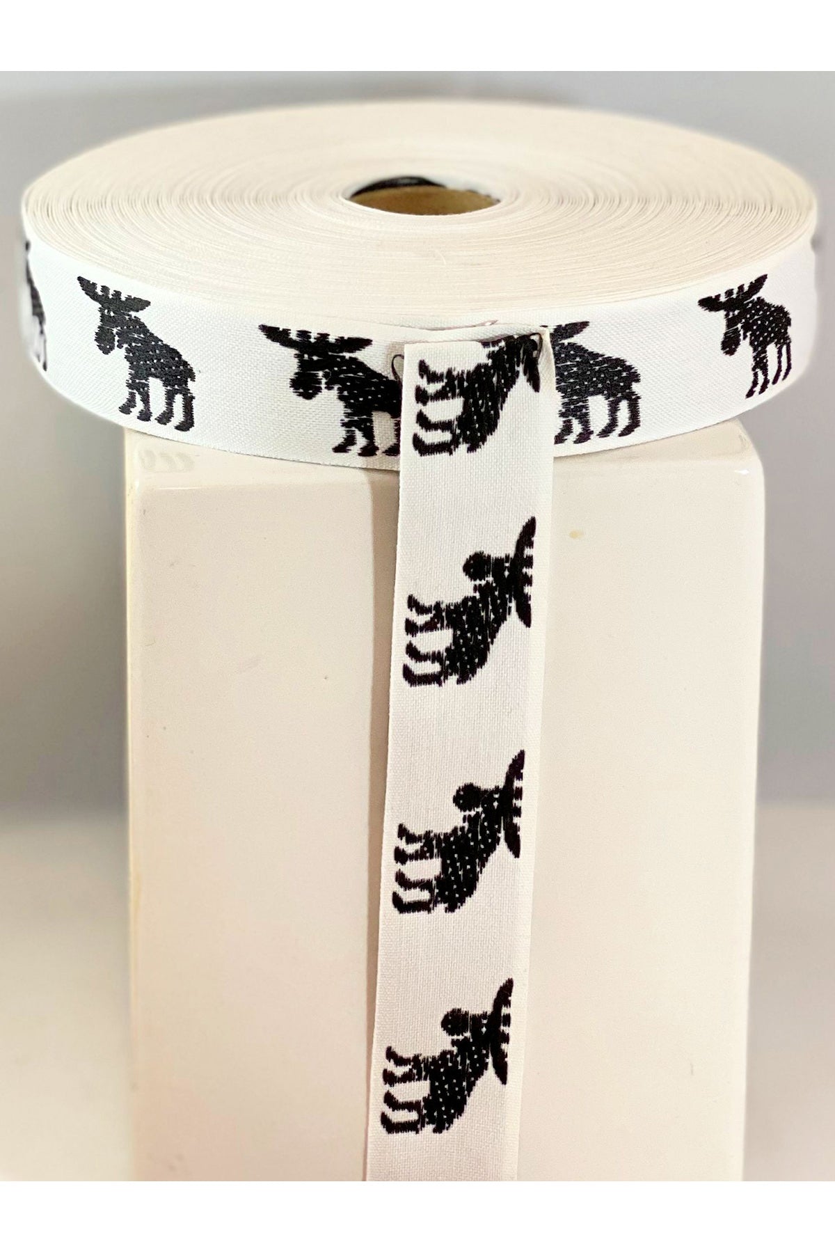 Band Elch weiß/schwarze Elche | 12 mm breit /25 m Rolle