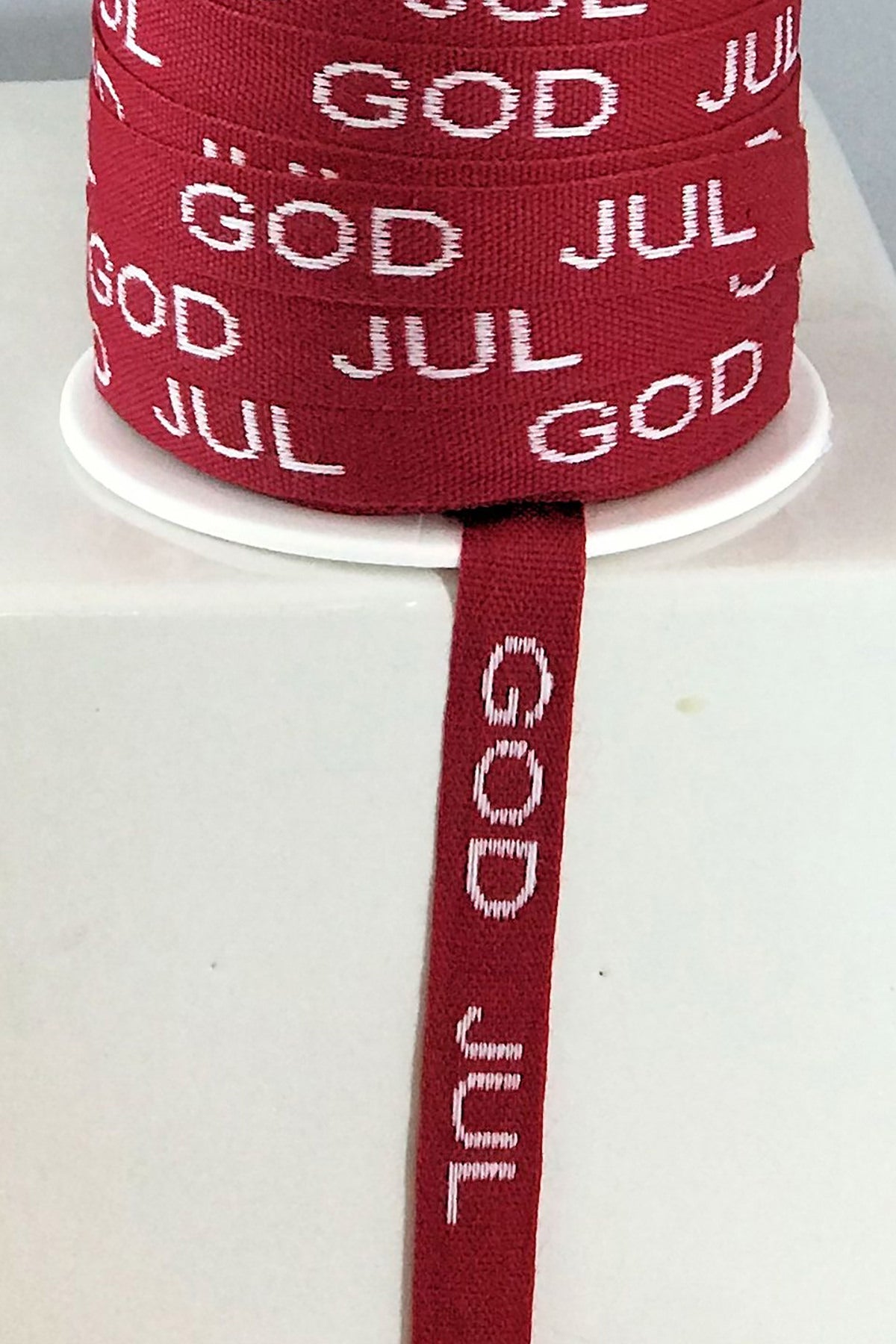 Band God Jul, rot/Text weiß | 12 mm breit /25 m Rolle