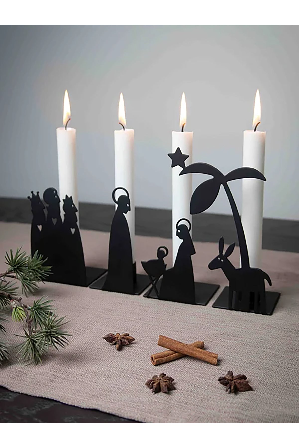 Kerzenhalter Krippe 4 Teile, schwarz | 28 x 17,5 cm