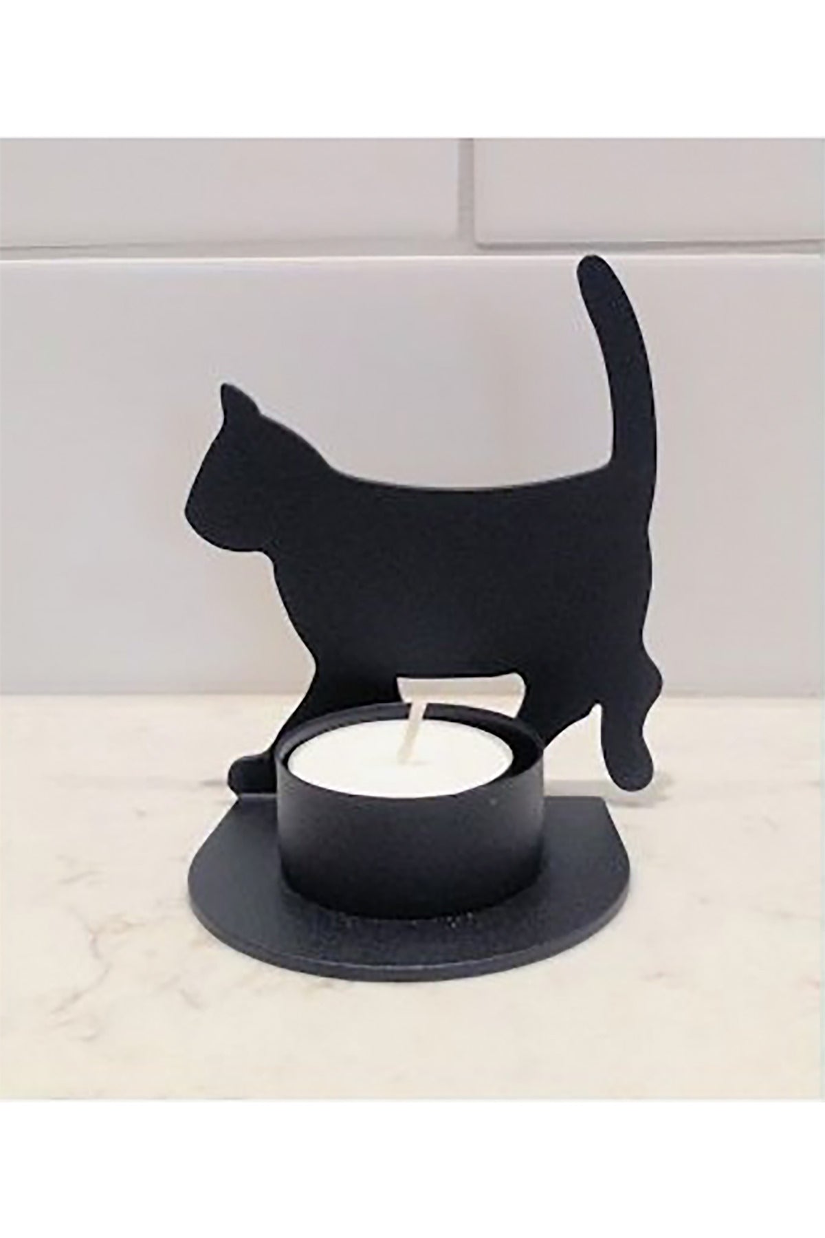 Candle holder/1 cat for tealight, black. 11cm