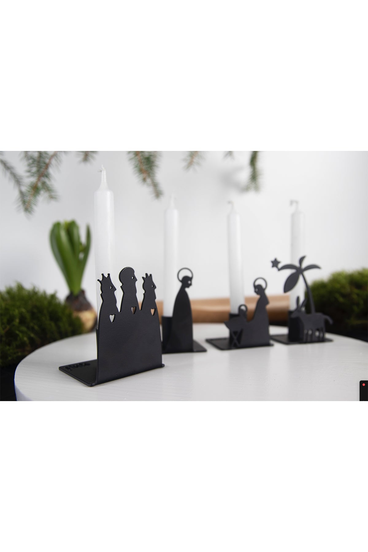 Kerzenhalter Krippe 4 Teile,  schwarz | 18 x 6,5 cm